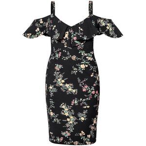 RACHEL Rachel Roy Marcella Cold Shoulder Floral Midi Dress Black 16W
